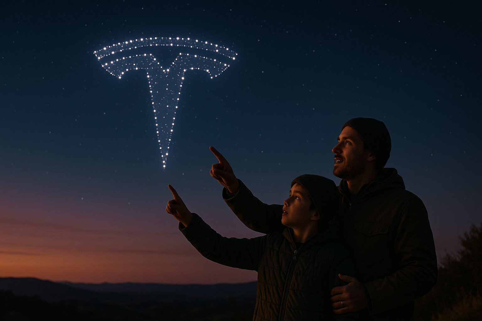 Tesla logo constellation in night sky